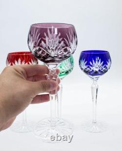 Set of 4 AJKA CAROLINE Multicolor Fine Cut Crystal Hock Wine Glasses