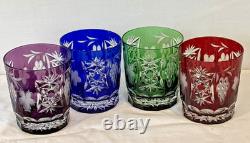 Set of 4 AJKA Marsala Cut to Clear Crystal DOF Glasses 4 Multi Color Excellent