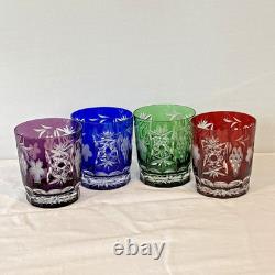 Set of 4 AJKA Marsala Cut to Clear Crystal DOF Glasses 4 Multi Color Excellent