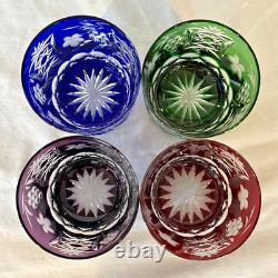 Set of 4 AJKA Marsala Cut to Clear Crystal DOF Glasses 4 Multi Color Excellent