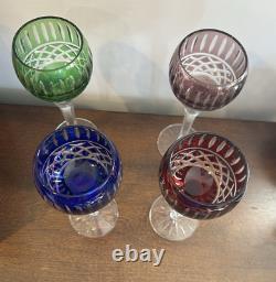 Set of 4 Bohemian Crystal Cut to Clear Approx 8 2/5 Wine Hock Glass Set Vintage