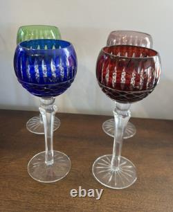 Set of 4 Bohemian Crystal Cut to Clear Approx 8 2/5 Wine Hock Glass Set Vintage