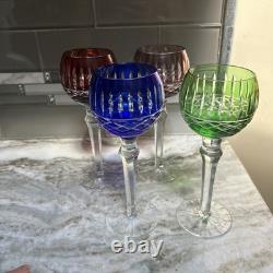 Set of 4 Bohemian Crystal Cut to Clear Approx 8 2/5 Wine Hock Glasses Colors