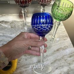 Set of 4 Bohemian Crystal Cut to Clear Approx 8 2/5 Wine Hock Glasses Colors