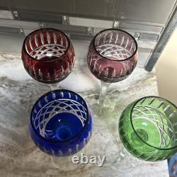 Set of 4 Bohemian Crystal Cut to Clear Approx 8 2/5 Wine Hock Glasses Colors