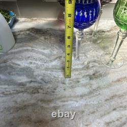 Set of 4 Bohemian Crystal Cut to Clear Approx 8 2/5 Wine Hock Glasses Colors