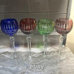Set of 4 Bohemian Crystal Cut to Clear Approx 8 2/5 Wine Hock Glasses Colors