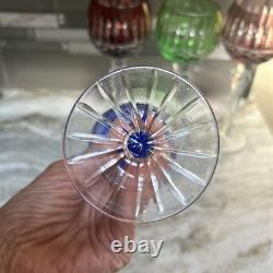 Set of 4 Bohemian Crystal Cut to Clear Approx 8 2/5 Wine Hock Glasses Colors