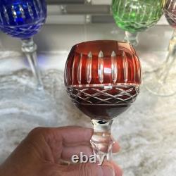 Set of 4 Bohemian Crystal Cut to Clear Approx 8 2/5 Wine Hock Glasses Colors