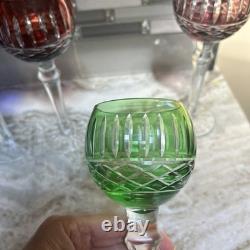 Set of 4 Bohemian Crystal Cut to Clear Approx 8 2/5 Wine Hock Glasses Colors