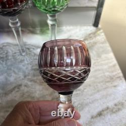 Set of 4 Bohemian Crystal Cut to Clear Approx 8 2/5 Wine Hock Glasses Colors