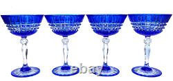 Set of 4 Crystal D Arques Cobalt Blue Clear Cut Crystal Champagne Glass, France