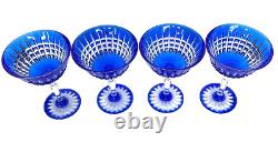 Set of 4 Crystal D Arques Cobalt Blue Clear Cut Crystal Champagne Glass, France