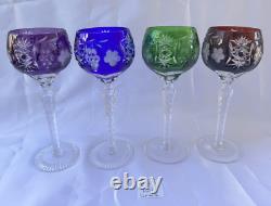 Set of 4 Cut to Clear Glass Crystal Wine Hock Glasses Multicolor 8.25H LOT #1
