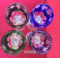Set of 4 Cut to Clear Glass Crystal Wine Hock Glasses Multicolor 8.25H LOT #1