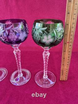 Set of 4 Cut to Clear Glass Crystal Wine Hock Glasses Multicolor 8.25H LOT #1