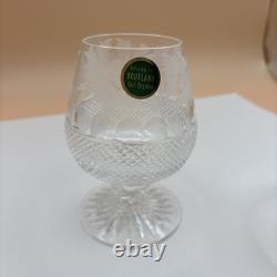 Set of 4 Edinburgh Cut Crystal Whiskey Thistle Glasses Made In Scotland Label