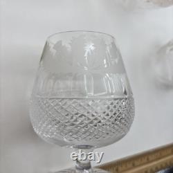 Set of 4 Edinburgh Cut Crystal Whiskey Thistle Glasses Made In Scotland Label
