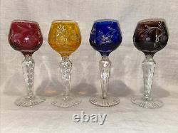 Set of 4 NACHTMAN TRAUBE CORDIAL GLASSES Cut To Clear, Multicolor, 5.25 Tall