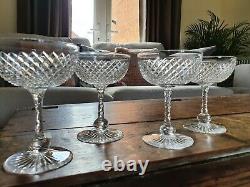 Set of 4 Victorian Prism Cut Crystal Champagne Saucers Glasses see description