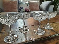 Set of 4 Victorian Prism Cut Crystal Champagne Saucers Glasses see description