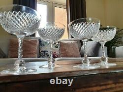 Set of 4 Victorian Prism Cut Crystal Champagne Saucers Glasses see description
