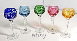 Set of 5 AJKA Marsala 4-5/8 T Cordial Glasses Multicolor Cut To Clear Crystal