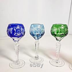 Set of 5 AJKA Marsala 4-5/8 T Cordial Glasses Multicolor Cut To Clear Crystal