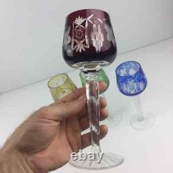 Set of (5) Ajka Bohemian Crystal Wine Hock Glasses Marsala Cut to Clear