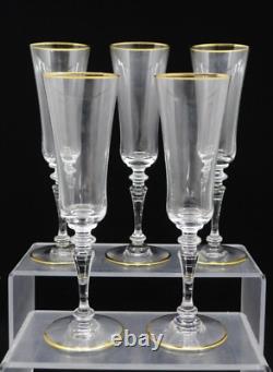 Set of 5 Baccarat France Vienne Gold Trimmed Crystal Champagne Glasses 8 5/8