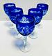 Set of 5 Bohemian Cobalt Cut To Clear Crystal Wine Or Water Goblets