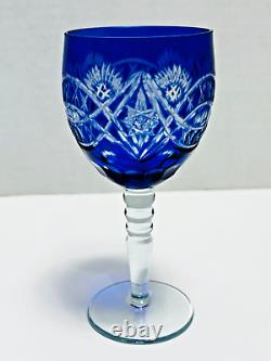 Set of 5 Bohemian Cobalt Cut To Clear Crystal Wine Or Water Goblets