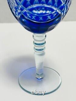 Set of 5 Bohemian Cobalt Cut To Clear Crystal Wine Or Water Goblets