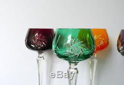 Set of 6 Bohemian Multicolored Cut To Clear Crystal Hocks Wine Glasses 7 5/8
