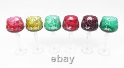 Set of 6 Czech Bohemian Cased Crystal 8 Tall Wine Goblet Glasses Cut to Clear