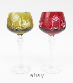 Set of 6 Czech Bohemian Cased Crystal 8 Tall Wine Goblet Glasses Cut to Clear