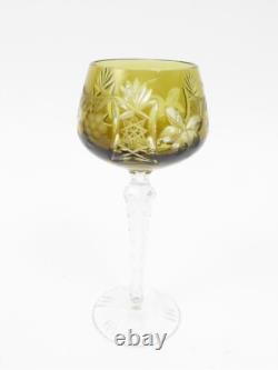 Set of 6 Czech Bohemian Cased Crystal 8 Tall Wine Goblet Glasses Cut to Clear