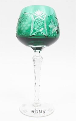 Set of 6 Czech Bohemian Cased Crystal 8 Tall Wine Goblet Glasses Cut to Clear