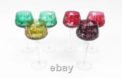 Set of 6 Czech Bohemian Cased Crystal 8 Tall Wine Goblet Glasses Cut to Clear