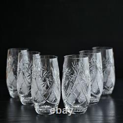 Set of 6 Hand-Cut Crystal Highball Glasses Neman Vintage Russian Glasses