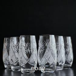 Set of 6 Hand-Cut Crystal Highball Glasses Neman Vintage Russian Glasses