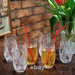 Set of 6 Hand-Cut Crystal Highball Glasses Neman Vintage Russian Glasses