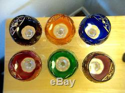 Set of 6 Rainbow AJKA Cut to Clear Lead Crystal Wine Glasses BOHEMIAN Germany