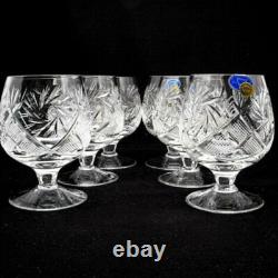 Set of 6 Russian Cut Crystal Snifter Glasses 5 oz USSR Soviet Cognac Goblet