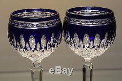 Set of 6 Waterford Clarendon Cobalt Blue Cut to Clear Crystal Wine Hocks Goblets