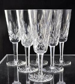 Set of 6 Waterford Cut Crystal Lismore 7 1/4 Inch Fluted Champagne Glasses