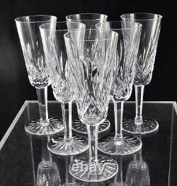 Set of 6 Waterford Cut Crystal Lismore 7 1/4 Inch Fluted Champagne Glasses