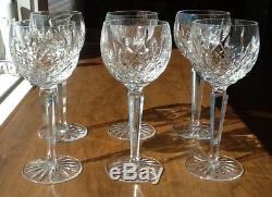Set of 6 Waterford Cut Crystal Lismore Wine Hock Goblets 7-3/8 Tall