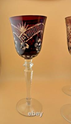 Set of 6 Wine Glasses Bohemian Czech Colored Cut Crystal Goblets 9.75