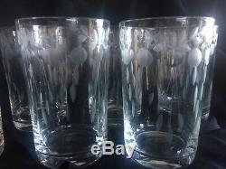 Set of 8 Antique Etched Victorian Style Hand Cut Crystal Liquor Glasses